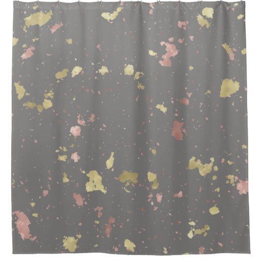 Mat Goud en Roos Gouden Vlokken Warm Donkergrijs Douchegordijn (Voorkant)