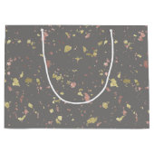 Mat Goud en Roos Gouden Vlokken Warm Donkergrijs Groot Cadeauzakje (Voorkant)