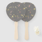 Mat Goud en Roos Gouden Vlokken Warm Donkergrijs Handwaaier (Voorkant en achterkant)