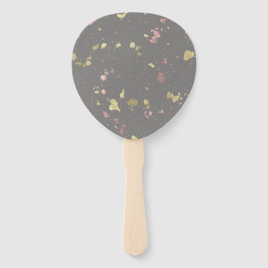 Mat Goud en Roos Gouden Vlokken Warm Donkergrijs Handwaaier (Achterkant)