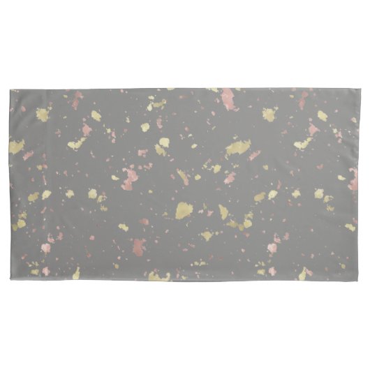 Mat Goud en Roos Gouden Vlokken Warm Donkergrijs Kussensloop (Voorkant-Links)