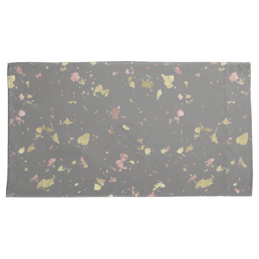 Mat Goud en Roos Gouden Vlokken Warm Donkergrijs Kussensloop (Voorkant-Rechts)