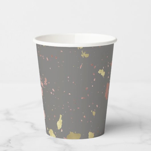 Mat Goud en Roos Gouden Vlokken Warm Donkergrijs Papieren Bekers (Links)