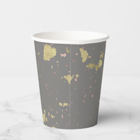 Mat Goud en Roos Gouden Vlokken Warm Donkergrijs Papieren Bekers (Rechts)