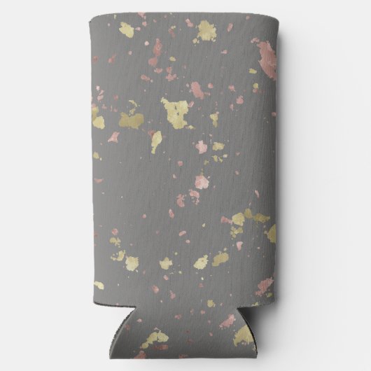 Mat Goud en Roos Gouden Vlokken Warm Donkergrijs Seltzer Blikjeskoeler (Achterkant)