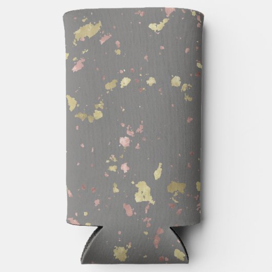 Mat Goud en Roos Gouden Vlokken Warm Donkergrijs Seltzer Blikjeskoeler (Voorkant)