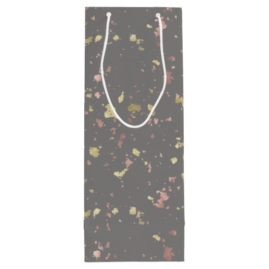 Mat Goud en Roos Gouden Vlokken Warm Donkergrijs Wijn Cadeautas (Achterkant)