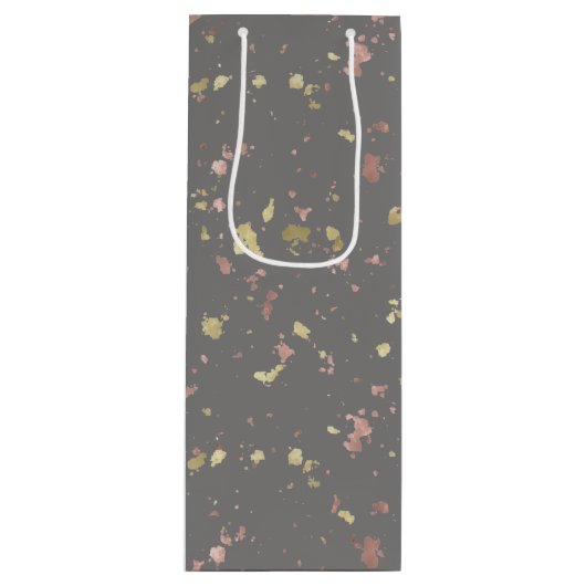 Mat Goud en Roos Gouden Vlokken Warm Donkergrijs Wijn Cadeautas (Voorkant)