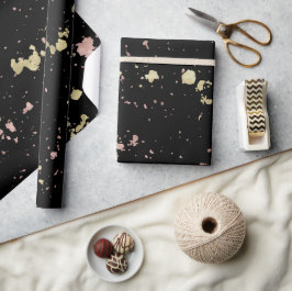 Mat Goud en Roos Gouden Vlokken Zwart Cadeaupapier