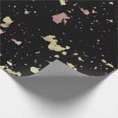 Mat Goud en Roos Gouden Vlokken Zwart Cadeaupapier (Hoek)