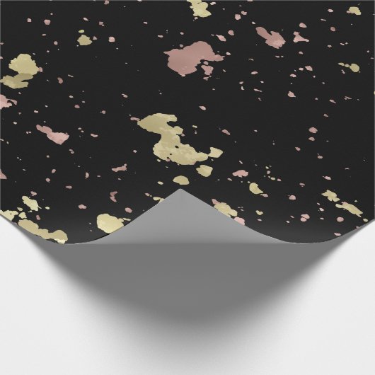 Mat Goud en Roos Gouden Vlokken Zwart Cadeaupapier (Hoek)