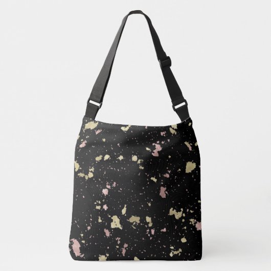 Mat Goud en Roos Gouden Vlokken Zwart Crossbody Tas (Voorkant)