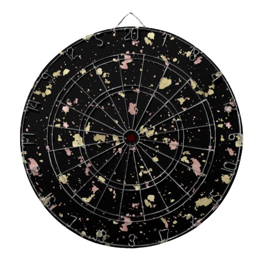 Mat Goud en Roos Gouden Vlokken Zwart Dartbord (Voorkant)