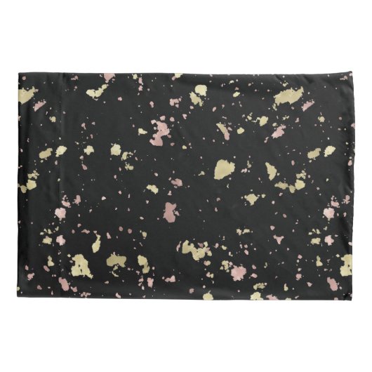 Mat Goud en Roos Gouden Vlokken Zwart Kussensloop (Achterkant-Links)