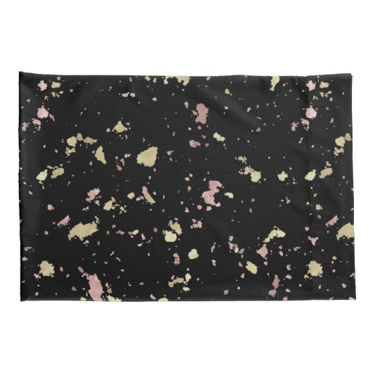 Mat Goud en Roos Gouden Vlokken Zwart Kussensloop (Achterkant-Rechts)