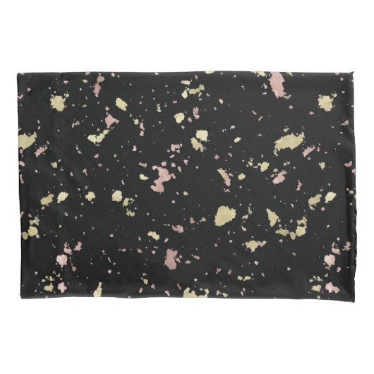 Mat Goud en Roos Gouden Vlokken Zwart Kussensloop (Voorkant-Links)