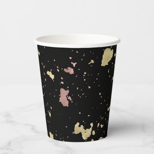 Mat Goud en Roos Gouden Vlokken Zwart Papieren Bekers (Achterkant)