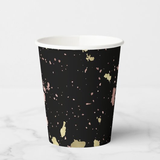 Mat Goud en Roos Gouden Vlokken Zwart Papieren Bekers (Links)