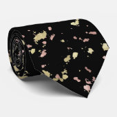 Mat Goud en Roos Gouden Vlokken Zwart Stropdas (Opgerold)