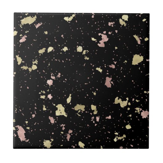 Mat Goud en Roos Gouden Vlokken Zwart Tegeltje (Voorkant)