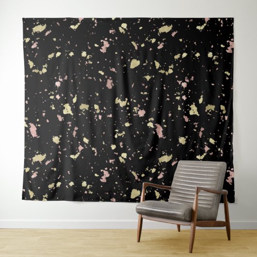 Mat Goud en Roos Gouden Vlokken Zwart Wandkleed (In Situ (horizontaal))