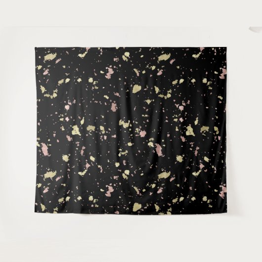 Mat Goud en Roos Gouden Vlokken Zwart Wandkleed (Voorkant (horizontaal))