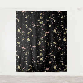 Mat Goud en Roos Gouden Vlokken Zwart Wandkleed