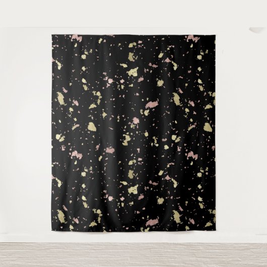 Mat Goud en Roos Gouden Vlokken Zwart Wandkleed (Voorkant)