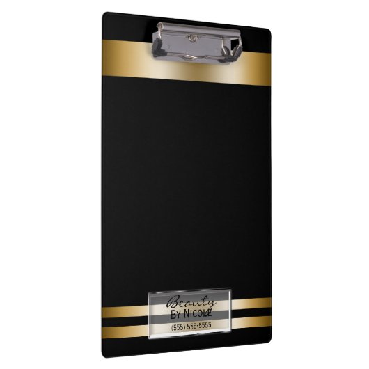 Mat Zwart Goud Glans Elegant Glam Gepersonaliseerd Klembord (Rechts)