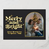 Mat Zwart & Goud Modern Retro Kerst Foto Folie Feestdagenkaart (Voorkant)