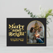 Mat Zwart & Goud Modern Retro Kerst Foto Folie Feestdagenkaart (Staand Voorkant)