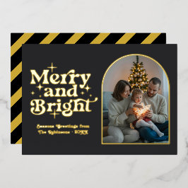 Mat Zwart & Goud Modern Retro Kerst Foto Folie Feestdagenkaart