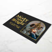 Mat Zwart & Goud Modern Retro Kerst Foto Folie Feestdagenkaart (Gedraaid)