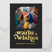 Mat Zwart & Goud Moderne Retro Kerstfoto Folie Feestdagenkaart (Voorkant)