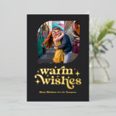 Mat Zwart & Goud Moderne Retro Kerstfoto Folie Feestdagenkaart (Staand Voorkant)