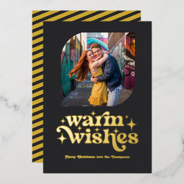 Mat Zwart & Goud Moderne Retro Kerstfoto Folie Feestdagenkaart