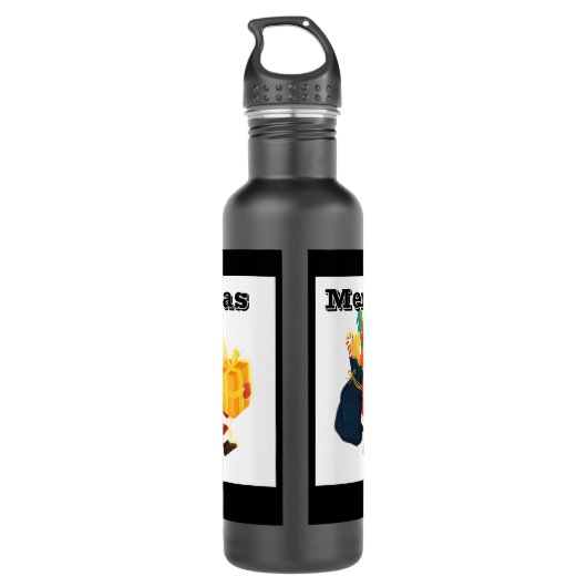Mat Zwart kleur Kerstwensen Gedrukt 24 oz Waterfles (Achterkant)
