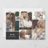 Mat Zwart Modern Initialen Foto's Sla de datum op Save The Date (Voorkant)