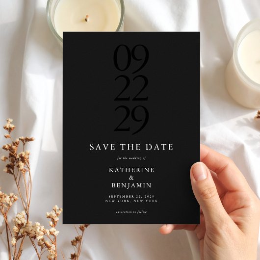 Mat Zwart Modern Minimalistisch Huwelijk Save The Date