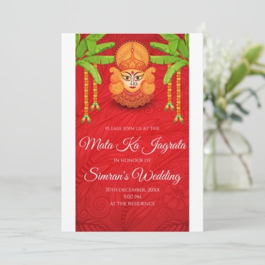 Mata ka Jagrata uitnodiging Mata Chowki puja uitno (Staand voorkant)