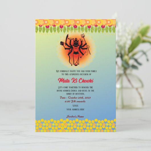 Mata Ki Chowki Goddess Durga Jagrata Uitnodiging (Staand voorkant)