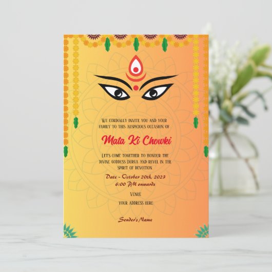 Mata Ki Chowki Goddess Durga Jagrata Uitnodiging (Staand voorkant)