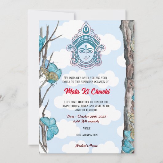 Mata Ki Chowki Goddess Durga Jagrata Uitnodiging (Voorkant)