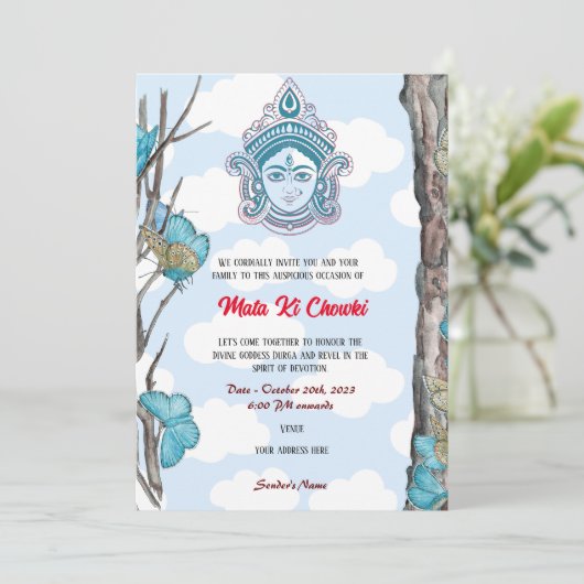 Mata Ki Chowki Goddess Durga Jagrata Uitnodiging (Staand voorkant)