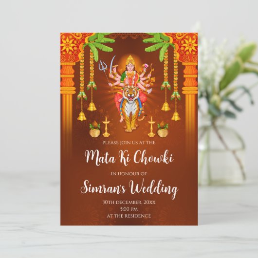 Mata Rani nodigt & Mata ki Chowki uit Kaart (Staand voorkant)