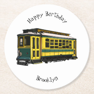 Mata trolley cartoon illustratie ronde kartonnen onderzetter