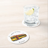 Mata trolley cartoon illustratie ronde kartonnen onderzetter (Insitu)