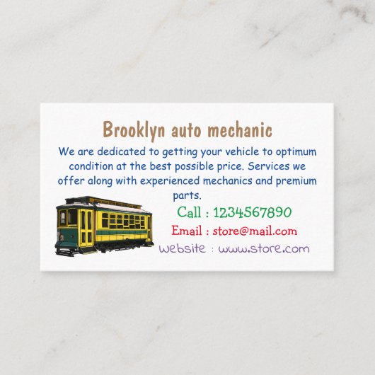 Mata trolley cartoon illustratie visitekaartje (Voorkant)