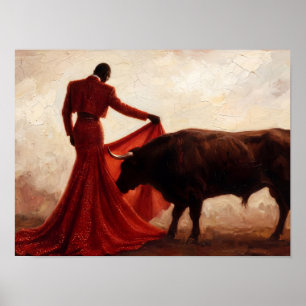 Matador en stier Schilderij Vintage Schilderij Poster