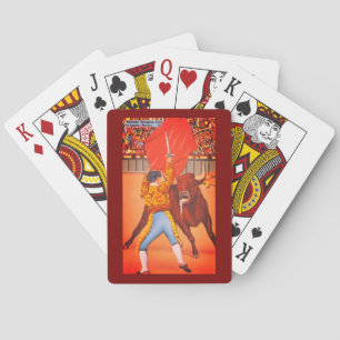 Matador houdt Red Cape met Angry Bull, Juarez, MX Pokerkaarten